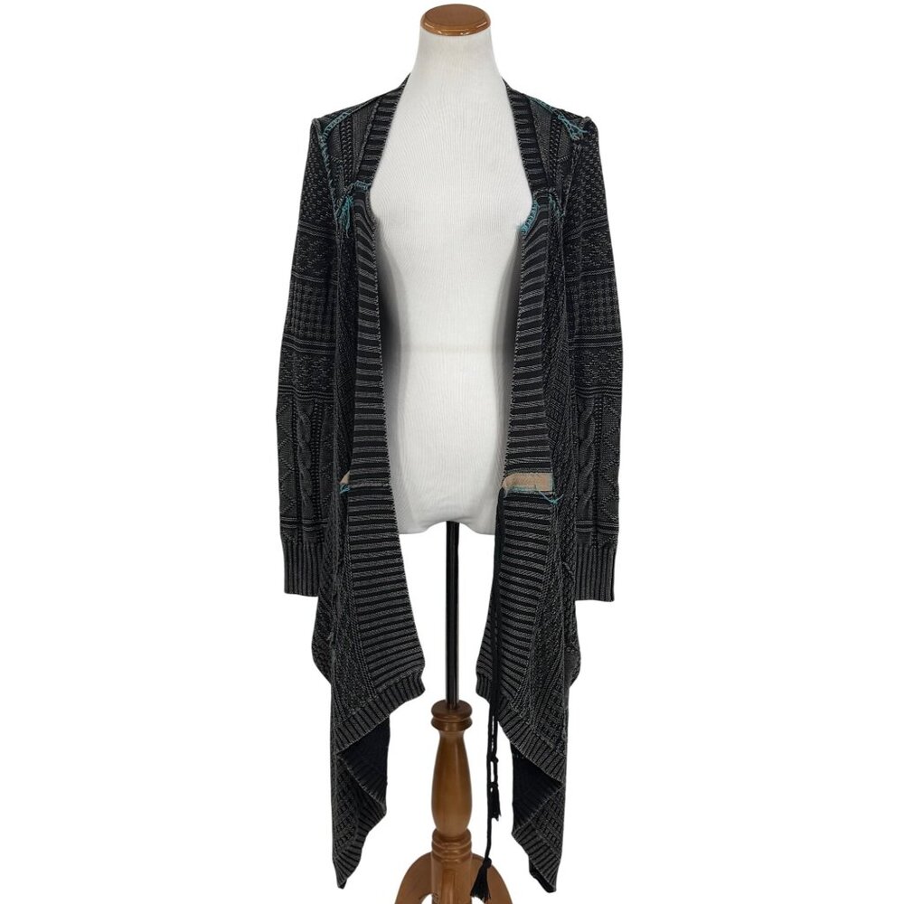 Free People Grey Patchwork Knit Duster Cardigan Sweater • Boho Coastal Cowgirl M - Picture 4 of 16